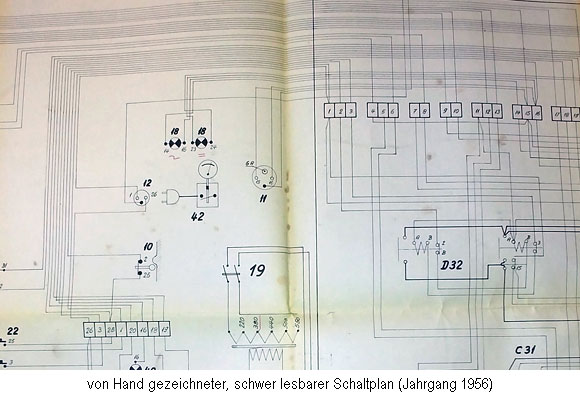 Alter Schaltplan von 1956 händisch gezeichnet